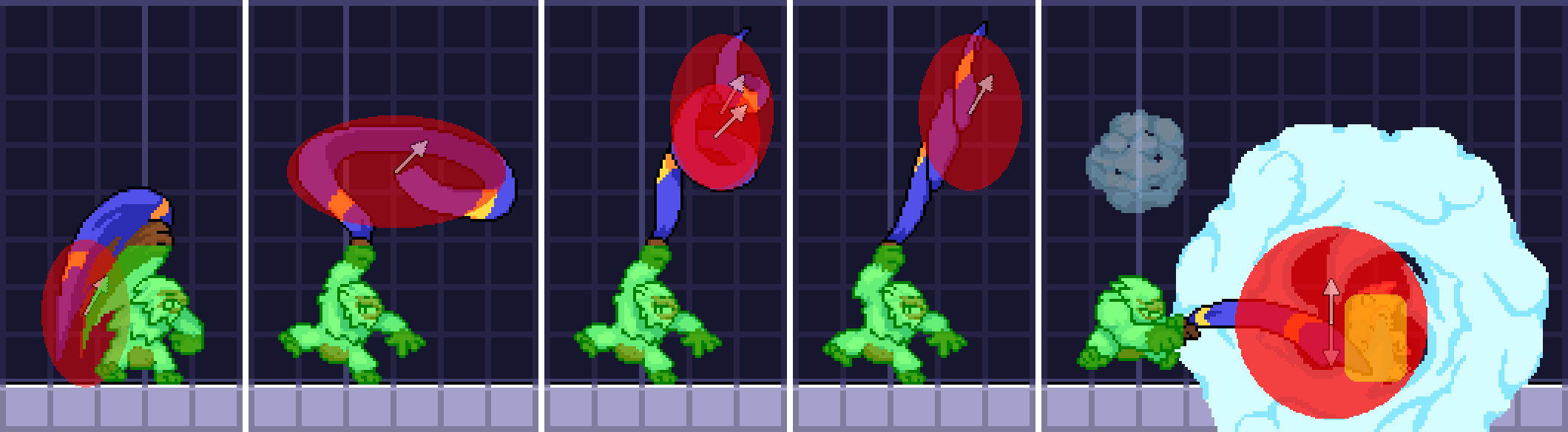In-game screenshot of this attack's hitboxes