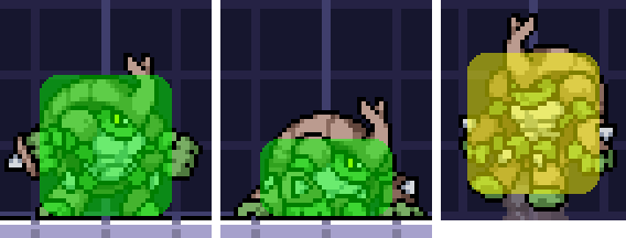 In-game screenshot of Kragg's hurtbox during idle, crouch, and hitstun.