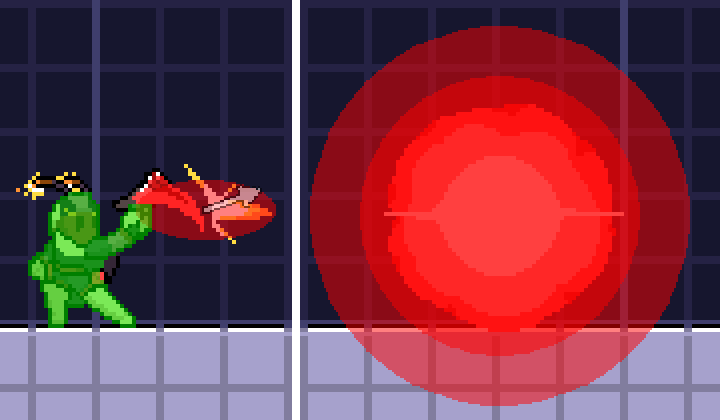 In-game screenshot of this attack's hitboxes