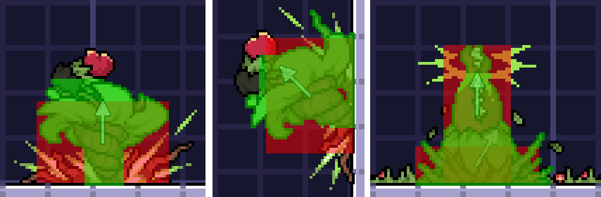 In-game screenshot of this attack's hitboxes